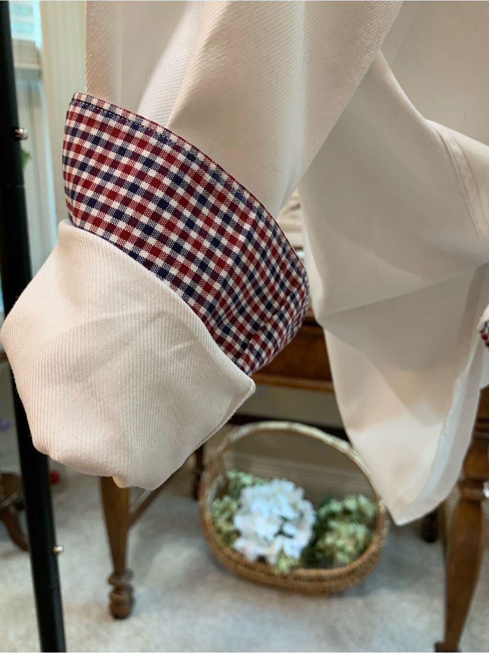 Reimagined White Dress Shirt with Red-Black Check Trim - Picture 7 of 7